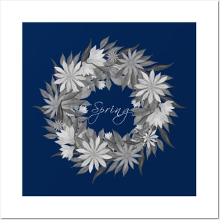 Flower wreath. Spring. Monochrome drawing Posters and Art